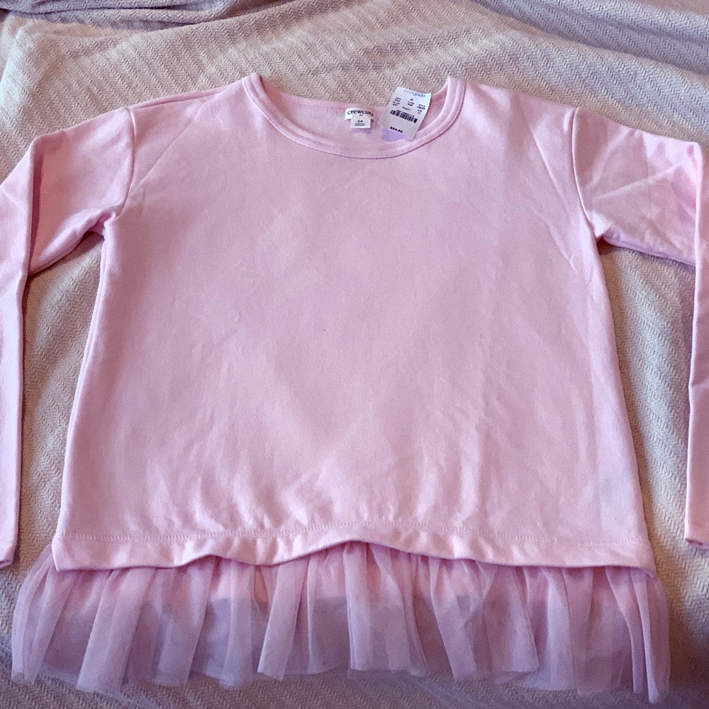 NWT J. Crew, Crew Cuts Pink Ruffled Sweatshirt